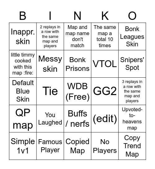 Bonk.io Main Menu Replays Bingo Card