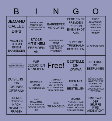PUB A LA Bingo Card
