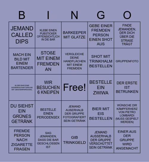 PUB A LA Bingo Card