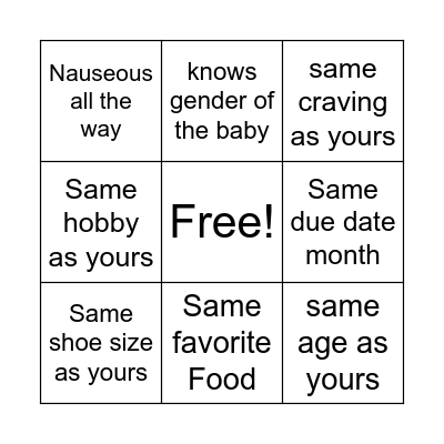 1st time Parents Bingo! Bingo Card