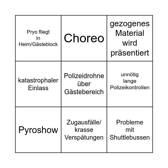 Hansa Auswärts Bingo Card