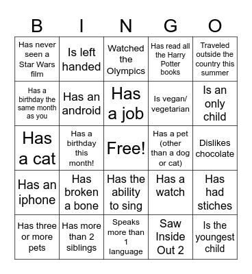Advisory Day Bingo Card