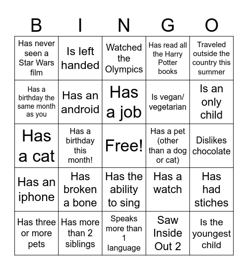 Advisory Day Bingo Card