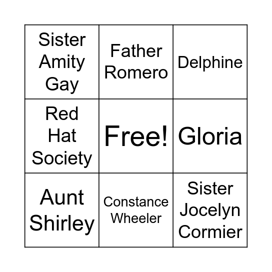 GLORY BE Characters Bingo Card