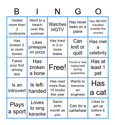 Virtual Icebreaker Bingo Card