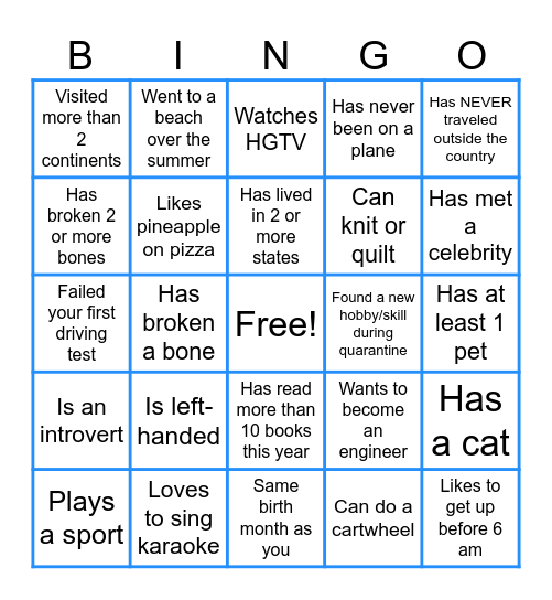 Virtual Icebreaker Bingo Card