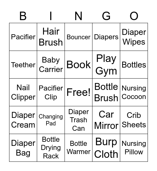 Baby Gifts Bingo Card