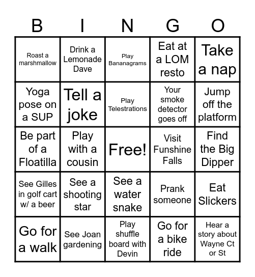 Lake on the Mtn Bingo Card