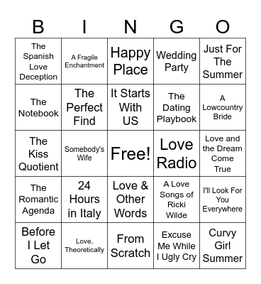 Romance Bingo Card