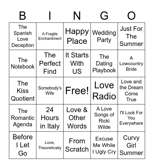 Romance Bingo Card