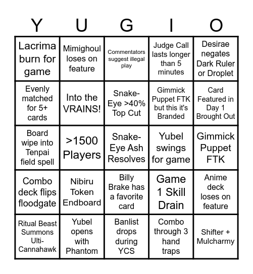 YCS SACRAMENTO Bingo Card