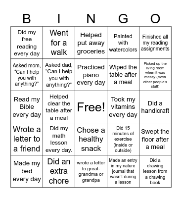 Habits Bingo Card