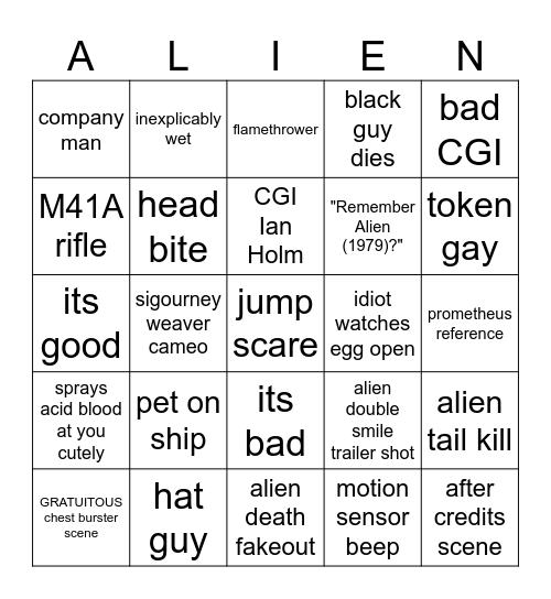 alien romulus bingo Card