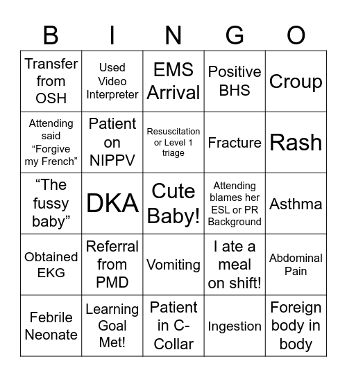 PEM SHIFT FUN! Bingo Card