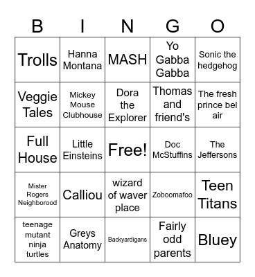 2000s TV Theme Songs Bingo Card