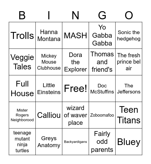 2000s TV Theme Songs Bingo Card