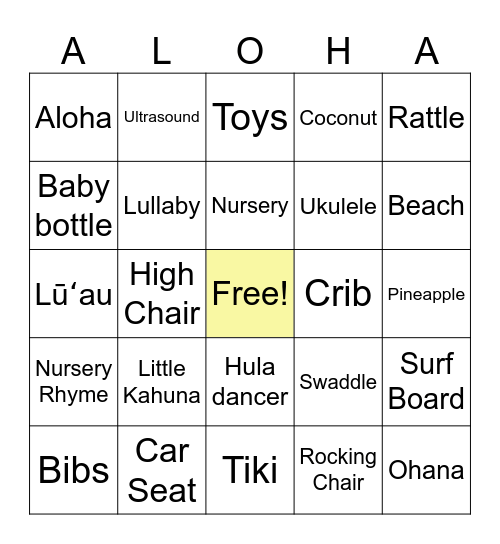 Aloha Baby Bingo Card