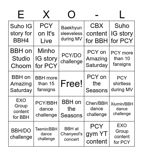 Yeolo/BBH4 Bingo Card