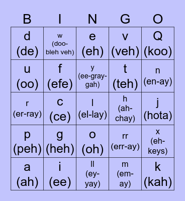 Spanish Alphabet Bingo Card