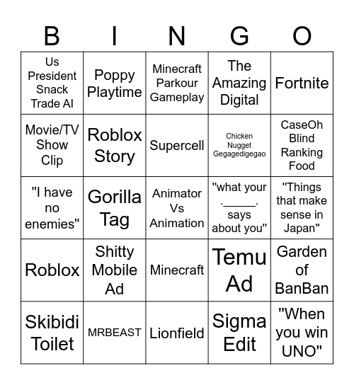 Untitled Bingo Card