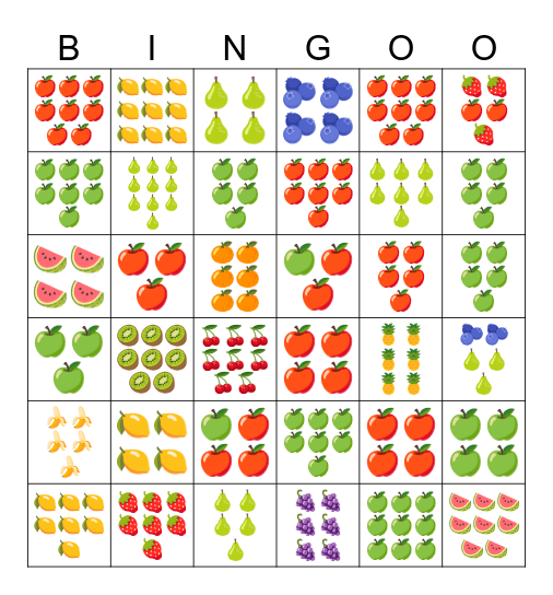 fruit Bingo Card