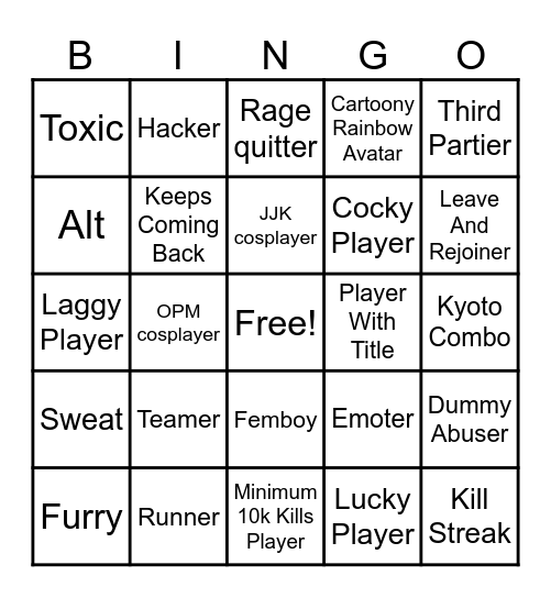 Tsb bingo Card