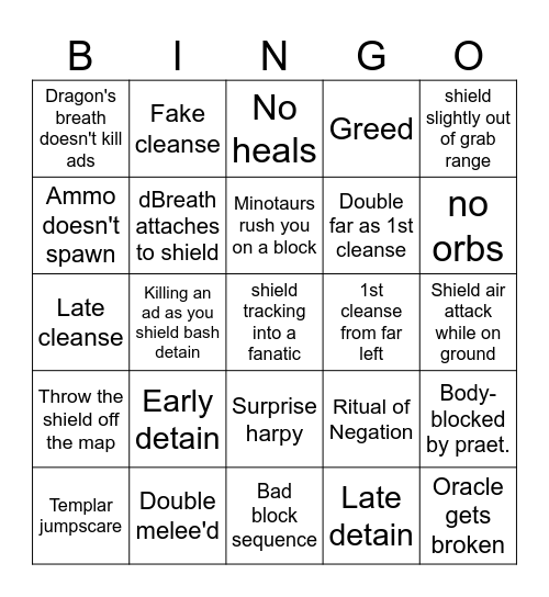 Templar Challenge Bingo Card