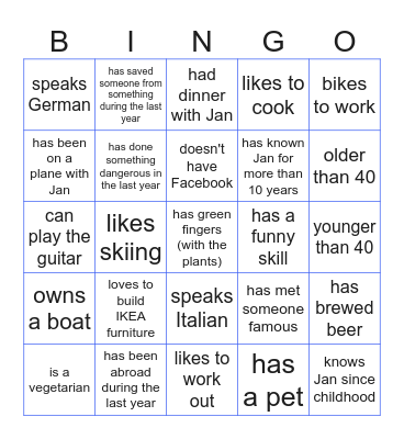 Guest bingo Card