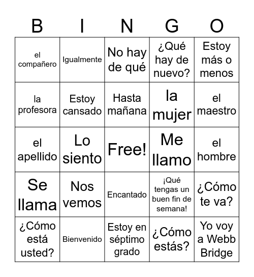 LOS SALUDOS Y LAS DESPEDIDAS Bingo Card