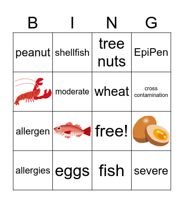 Common Food Allergies Bingo Card