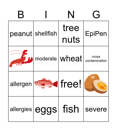 Common Food Allergies Bingo Card