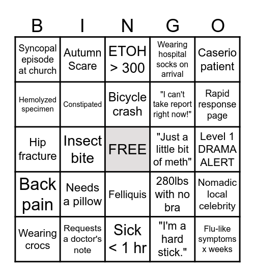 Sunday Funday ED Bingo Card