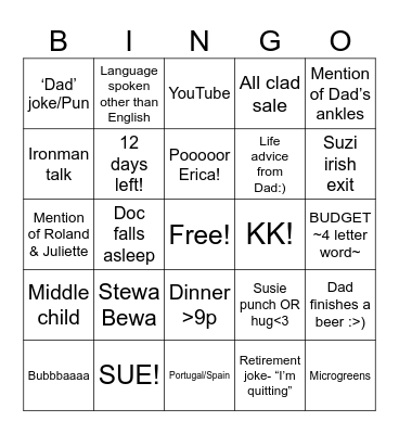 RIBENBOIM BINGO- Retirement Special!! Bingo Card