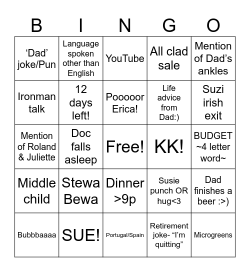 RIBENBOIM BINGO- Retirement Special!! Bingo Card