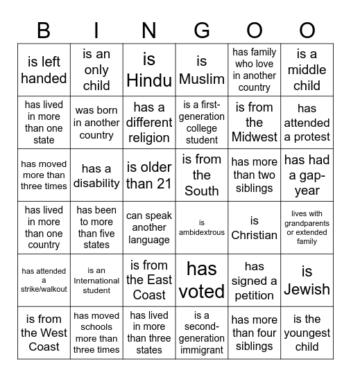 Diversity Bingo - Find someone who... Bingo Card