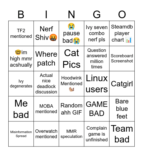 deadlock-chat Bingo Card