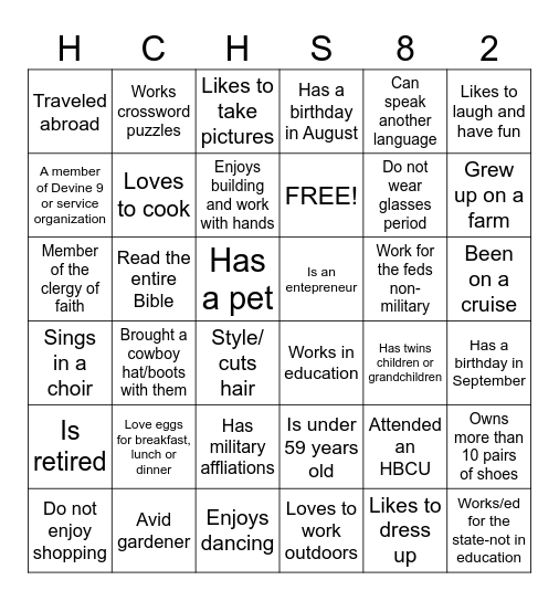 REUNION BINGO Card