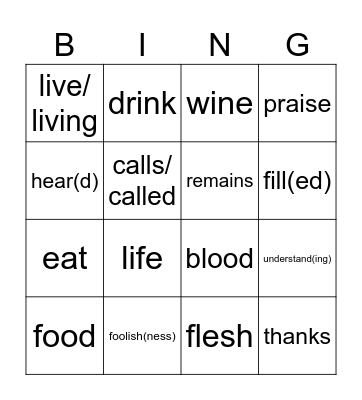 20th Sunday in Ordinary Time yrB Bingo Card