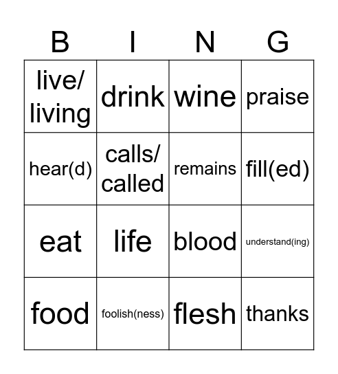 20th Sunday in Ordinary Time yrB Bingo Card