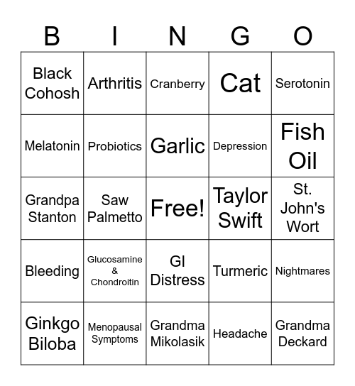 Medicine Cabinet Bingo Card