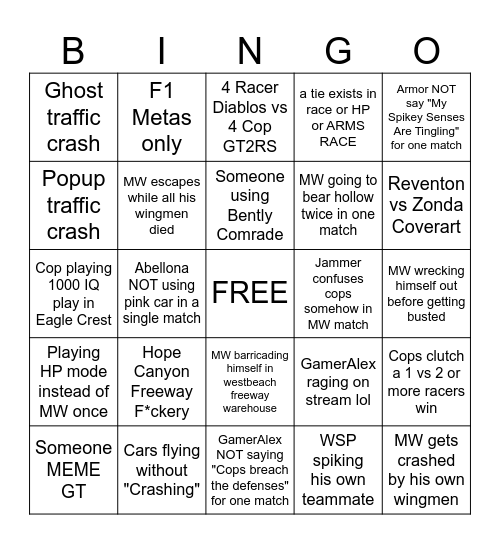 HPR Bingo Stream Bingo Card