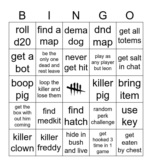 Dead By Daylight Bingo Card