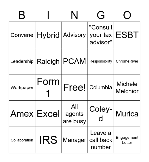 Busy Season Bingo Card