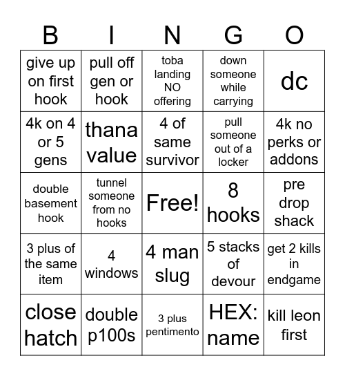dbd killer bingo Card