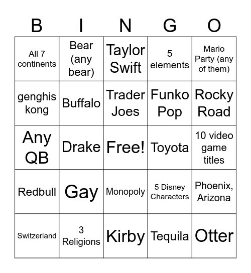 Untitled Bingo Card