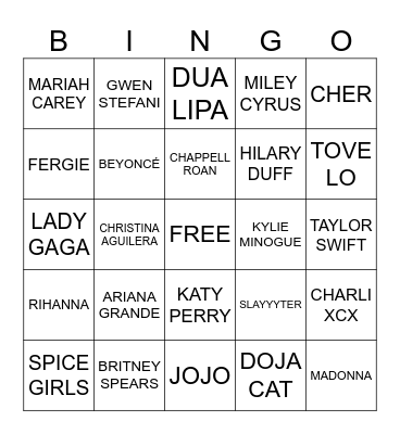 POP DIVAS! Bingo Card