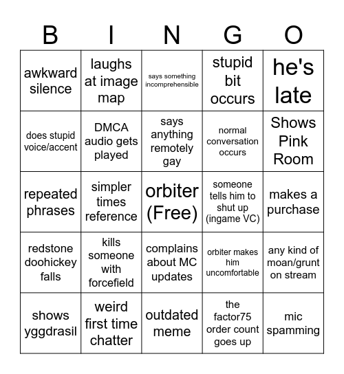 SMPOnline Stream Bingo Card