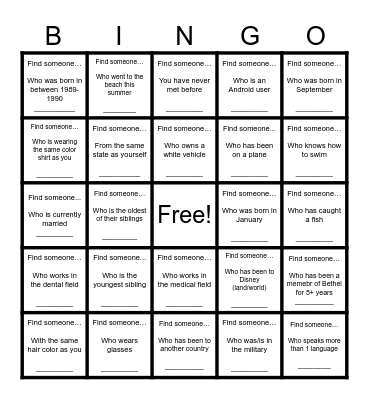 Get To Know You Bingo Card