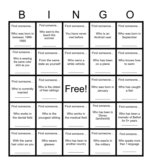 Get To Know You Bingo Card