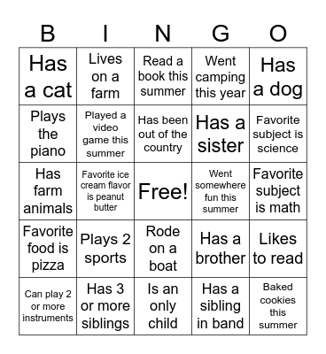 Get to Know you BINGO Card